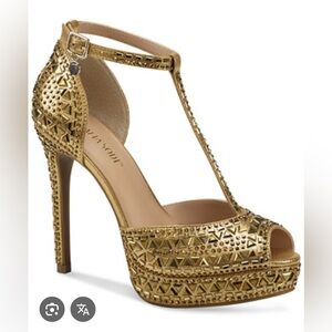 Thalia sodi chace gold pump heels 6.5 peep toe